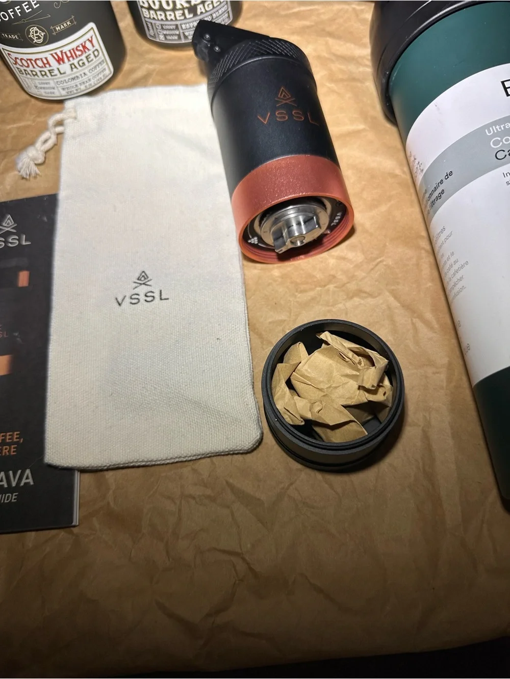 VSSL JAVA Portable Coffee Grinder & Brewer - Black with Copper Accent Set